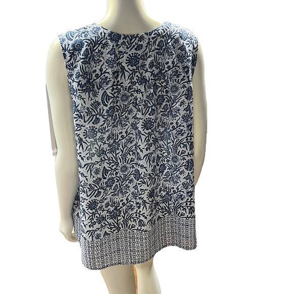 Liz Claiborne Blue & White Paisley Floral Sleeveless Blouse Semi-Sheer Large - Picture 3 of 12
